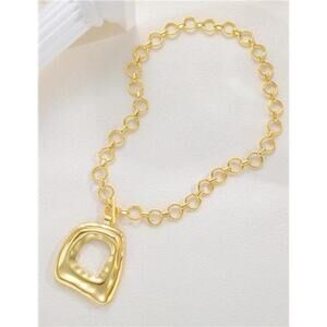 Chunky Gold Square Necklace for Women, 14K Gold Plated Vintage Boho Big Matte